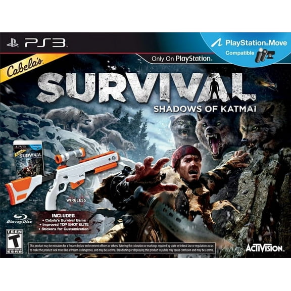 PS3 Cabela's Survival Shadows of Katmai Game Bundle w/Top Shot Elite Rifle Gun