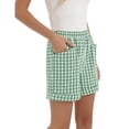 thumbnail image 4 of Trendy Gingham Shorts for Women Summer Elastic Waist Rolled Hem Loose Casual Cotton Shorts with Pockets Mint Green 2XL, 4 of 6
