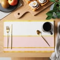 thumbnail image 2 of Modern Pink Gold Placemats Set of 4 Minimalist Geometric Yellow Striped Place Mats Indoor Wipeable Table Mats Washable Cloth Dining Table Placemats for Kitchen Holiday Party Home Decor 13x19 Inch, 2 of 9