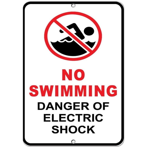 No Swimming Danger of Electric Shock Style 2 Hazard Sign Aluminum Metal Sign