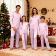 thumbnail image 2 of HNMKIU Satin Silk O-Neck with Button Pajamas Set Two-Piece Christmas Pajamas for Family Long Sleeve Sleepwear Loungewear Nightwear Pants for Kids Pink,Kids_130, 2 of 8