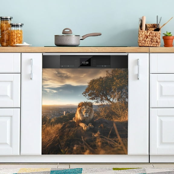 Lion Trees Grass Sky Dishwasher Magnetic Covers Magnet Sticker Kitchen Decor Dishwasher Refrigerator Front Door Covers Decorative Magnetic 23" x 26"