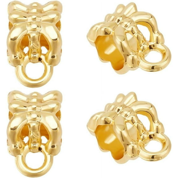 1 Box 30Pcs Bail Tube Beads Bulk Real 18K Gold Plated Brass Metal Antique Tibetan Rondelle Hanger Dangle Connectors Links Spacer Bead with Charm Loop for Jewelry Making DIY Crafts Findings