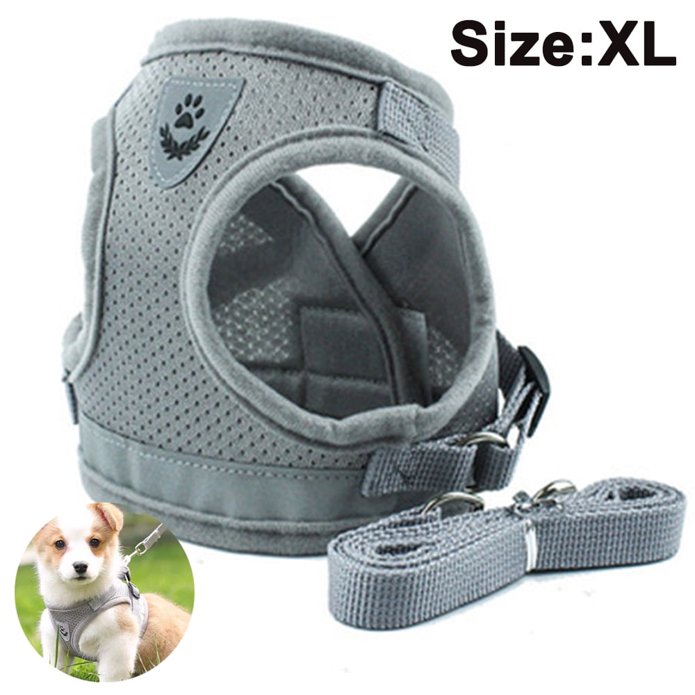 Denim Dog Harness and Leash Set Breathable Step in Dog Vest for Puppy Large Dogs 