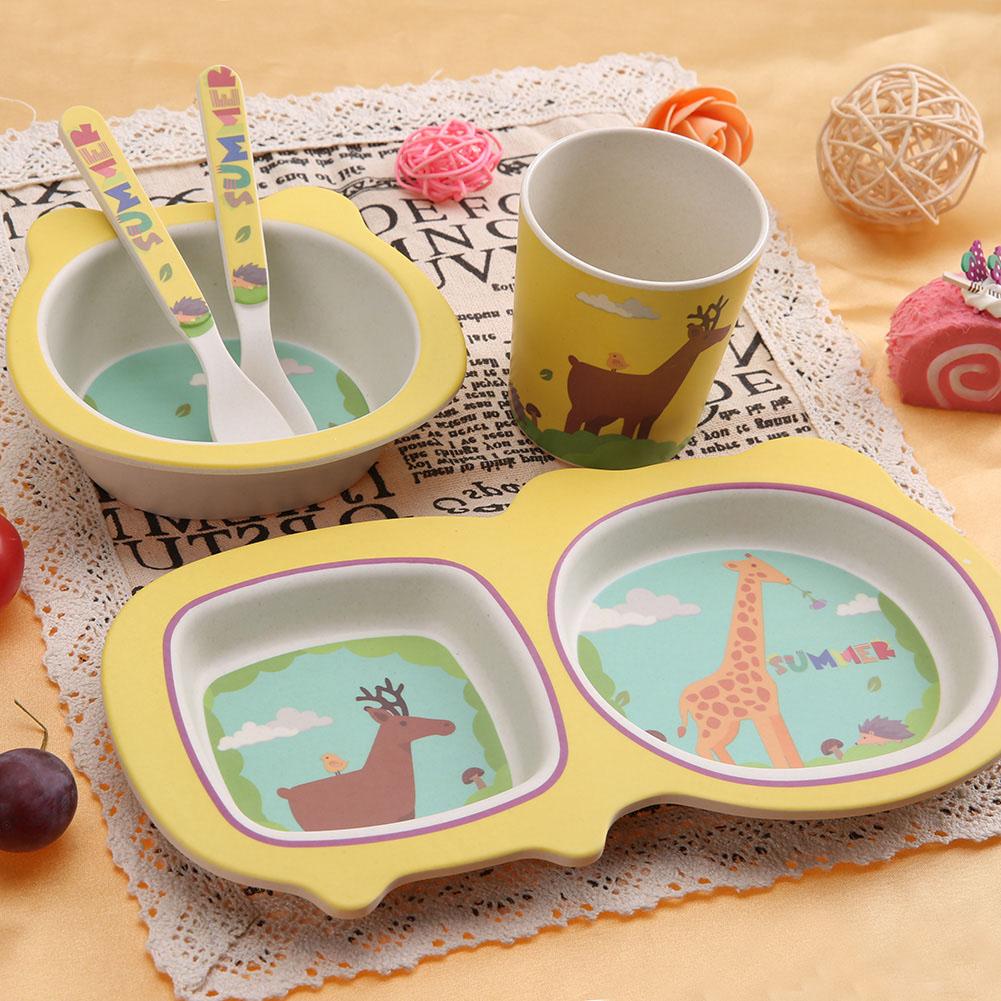 LYUMO 5 Pcs / set Ecofriendly Bamboo Fiber Cartoon Children Tableware