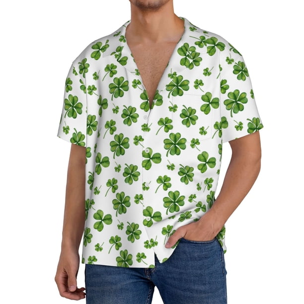 Balery St. Patrick's day Camisa Casual de Manga Corta con Botones para Hombre, Texturizada, Estilo Cubano, para Playa, Verano-4X-Large