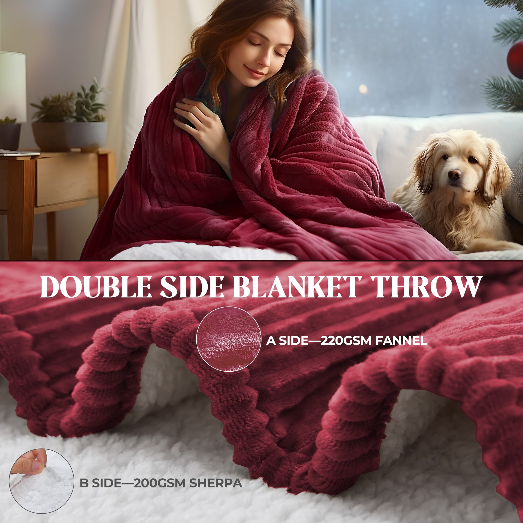 UNIKOME Flannel Wine Heated Electric Blanket, 50 in x 60 in