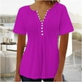 thumbnail image 2 of WREESH Women's Solid Color V-Neck Button Short Sleeve Henley Shirt Fashion Casual Summer Blouse Purple, 2 of 4