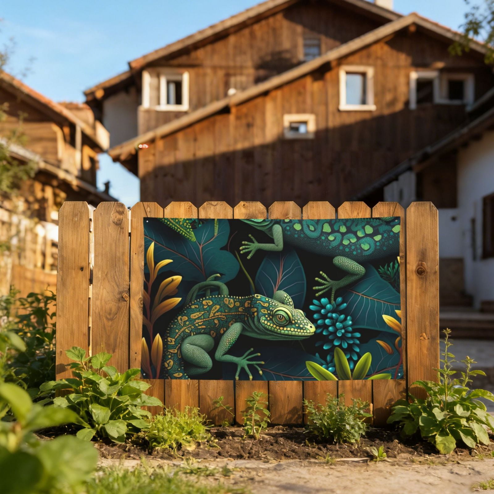 Lizards Lizard Art Green Four Hole Decorated Banner Flag for Garden Yard Home Decoration Indoor Outdoor 4x6 Ft