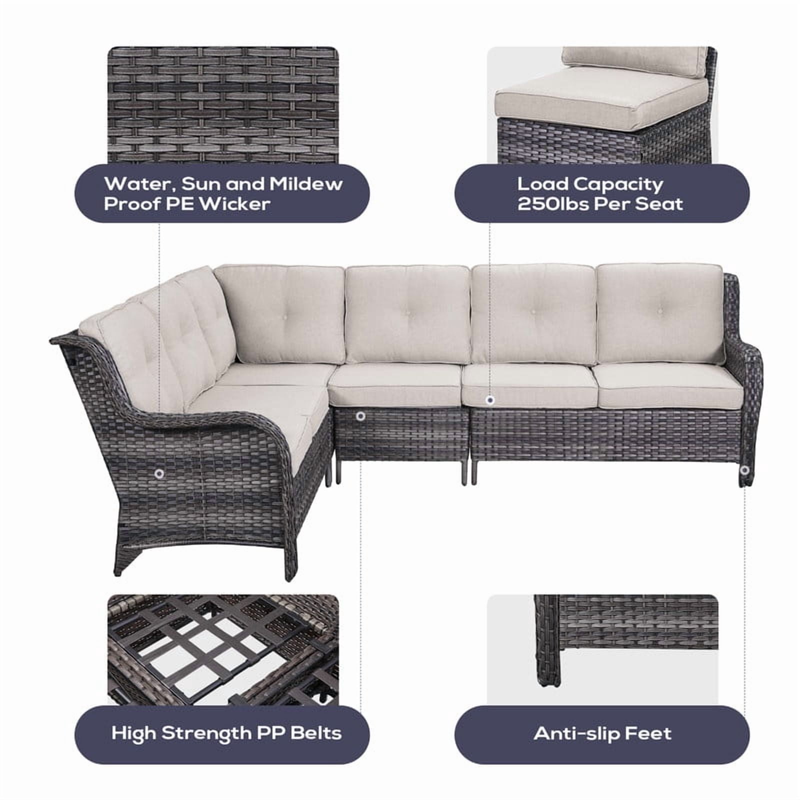 PARKWELL Outdoor Patio Furniture Set,All-Weather Conversation L-Shaped Sectional Sofa with Coffee Table and No-slip Thick Cushions,Backyard Porch Garden Poolside Balcony Set,Gray/Beige