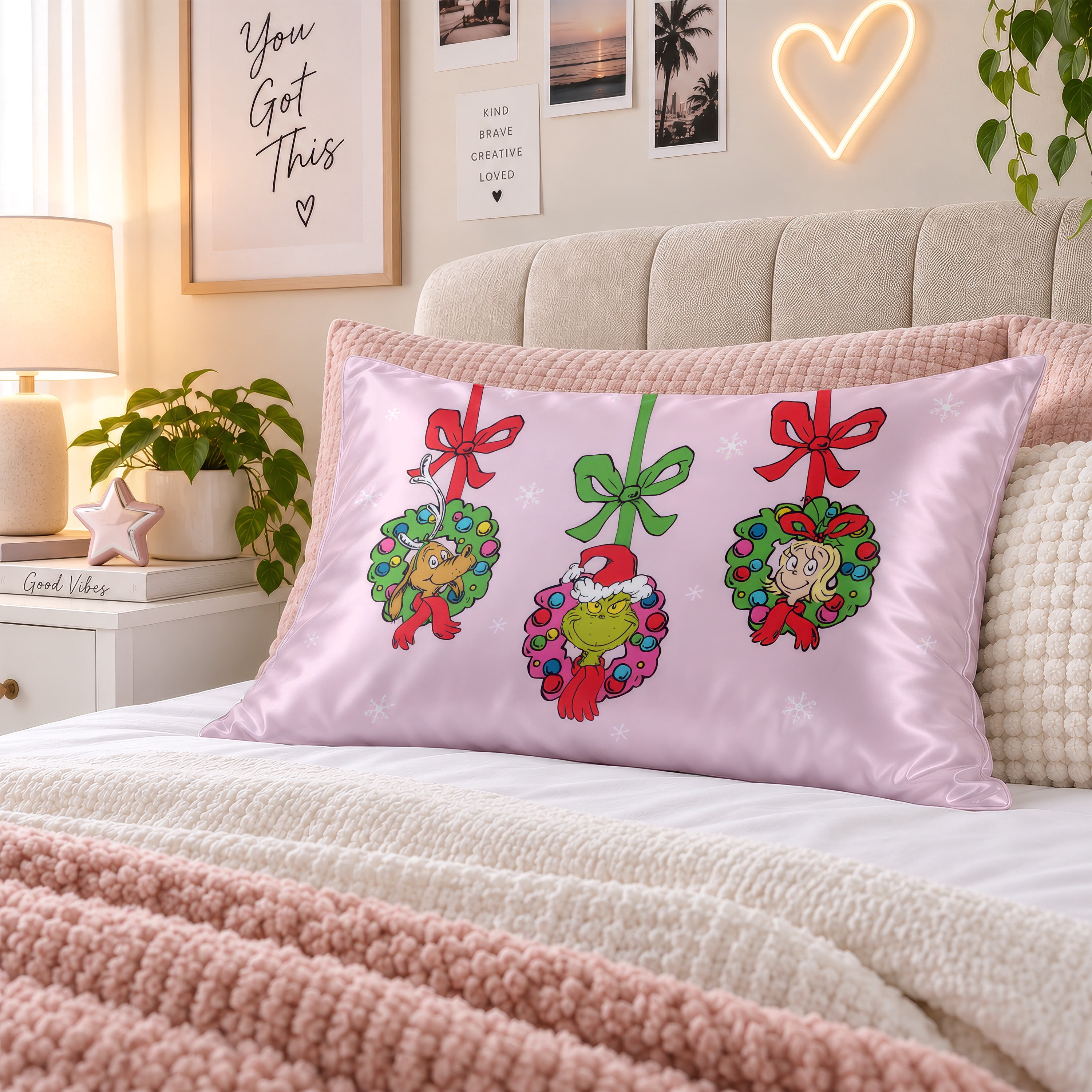 Grinch Pink Reversible Silky Satin Pillowcase, Standard Size, 1-Pack