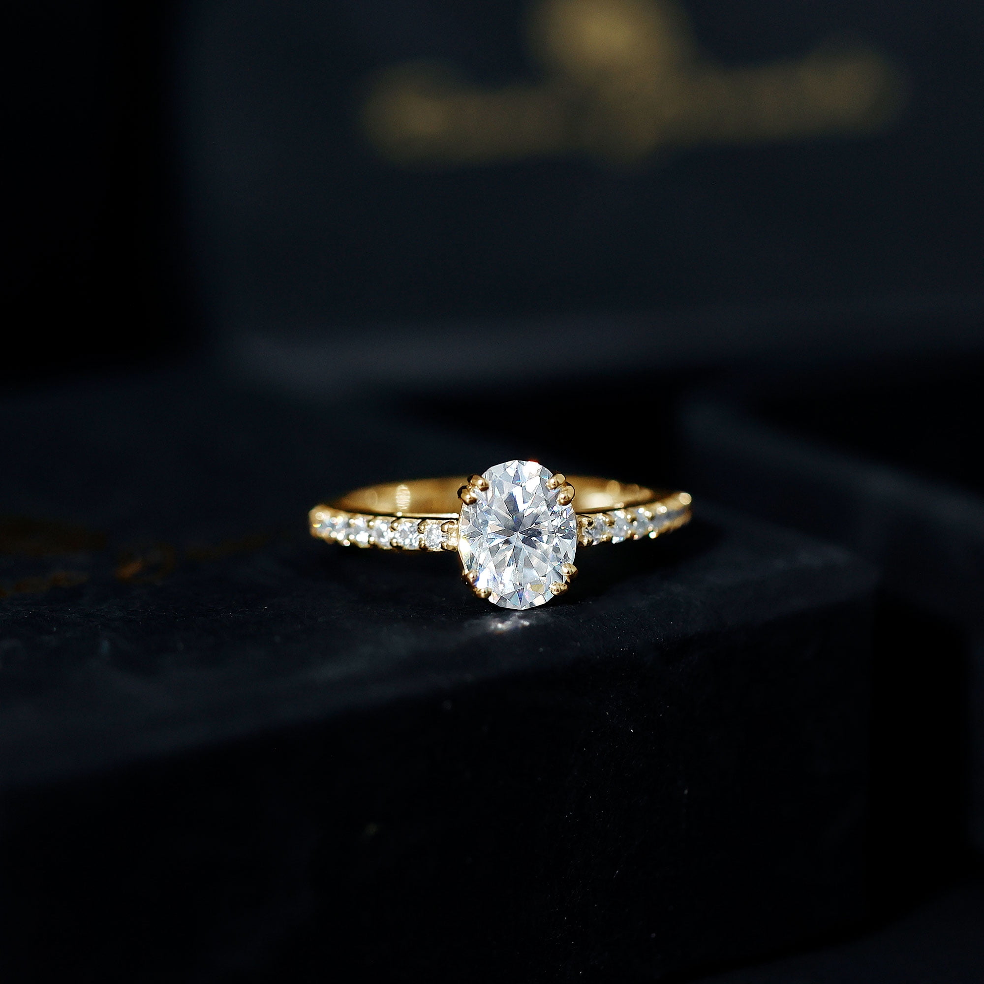 Rosec Jewels 2 Carat Moissanite Engagement Ring for Women - 7X9 mm Oval Moissanite Ring - D-VS1 Grade, 14K Yellow Gold, US 8.50