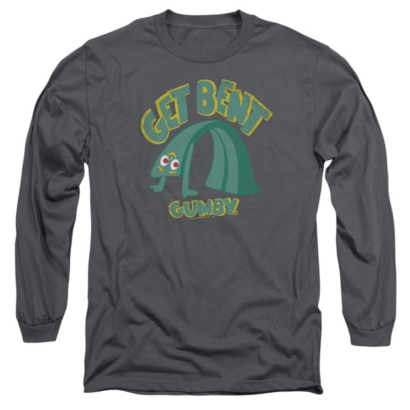 Gumby Get Bent Long Sleeve Adult 18/1 T-Shirt Charcoal