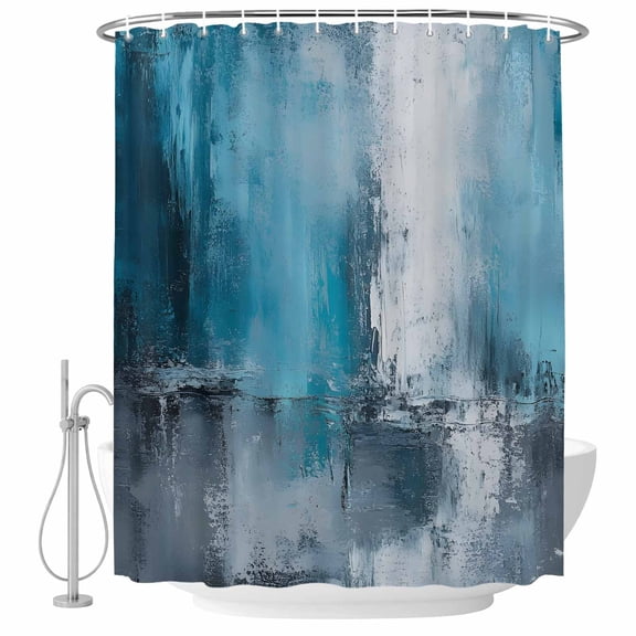 Teal Blue Black Fabric Shower Curtain Ombre Modern Abstract Washable Shower Curtains for Bathroom, Waterproof Bath Curtain with Hooks Home Decor 72x84in