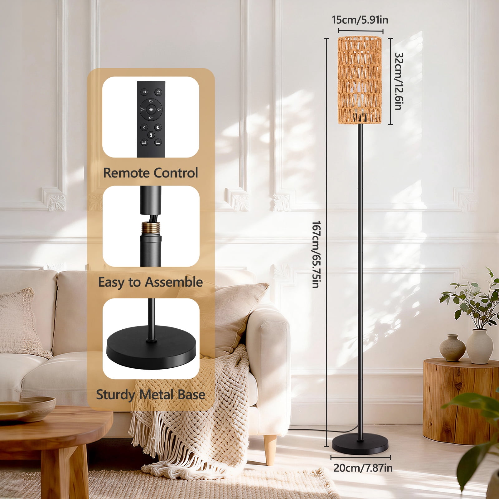 Floor Lamp, Standing Lamp Tall with Remote Control for Living Room, Bedroom, Office