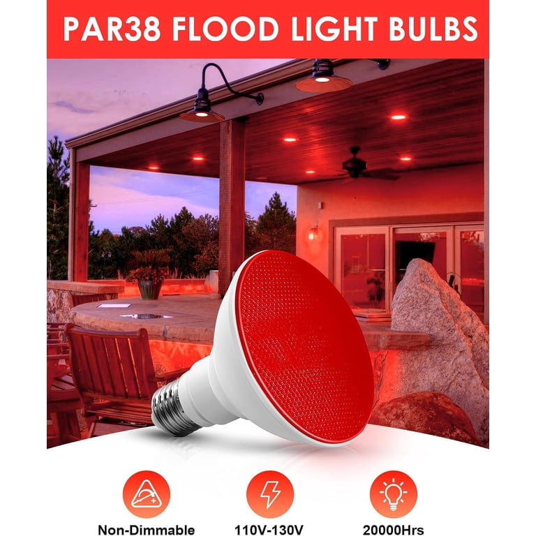 Par38 Red LED Flood Light Bulbs Outdoor, 120V 150W Equivalent 15W, E26 ...