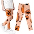 thumbnail image 2 of Utoimkio Girls Halloween Pumpkin Printed Stretch Leggings Soft Comfortable Ankle Length Pants Leggings for Kid Little Girls 3-8 Years, 2 of 4