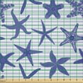 thumbnail image 2 of Ambesonne Nautical Fabric by the Yard Microfiber, Various Starfishes Stripes, 2 Yards, White Indigo Ceil Blue, 2 of 2