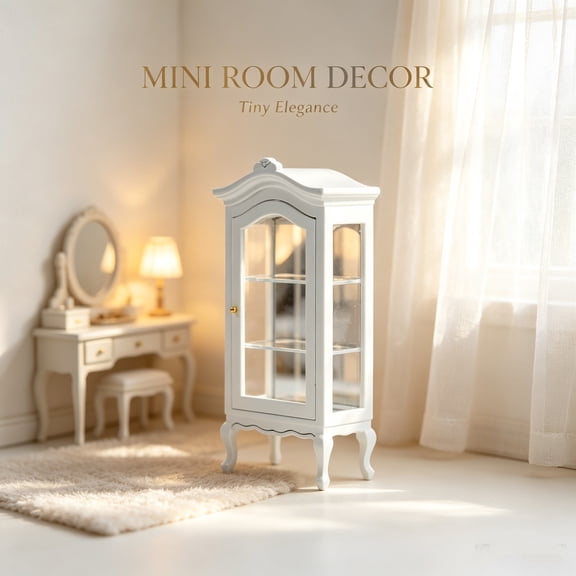 1:12 Miniature White Cabinet Wooden Display Case Dollhouse Furniture Accessories