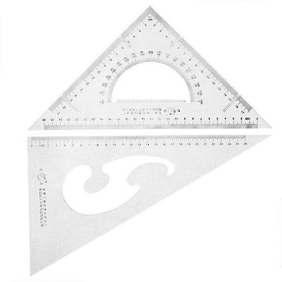 Uxcell 13"x6.7"x12" Stationery 30/60 45 Degree Triangle Rulers Protractor Drawing Set Plastic Clear 2pcs