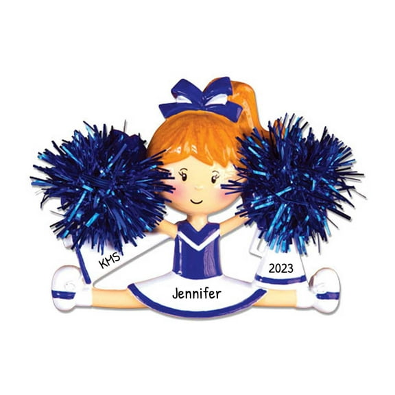 Personalized Cheerleading Ornament 2024 - Blue Cheerleader Split Christmas Ornament Pompom Decor
