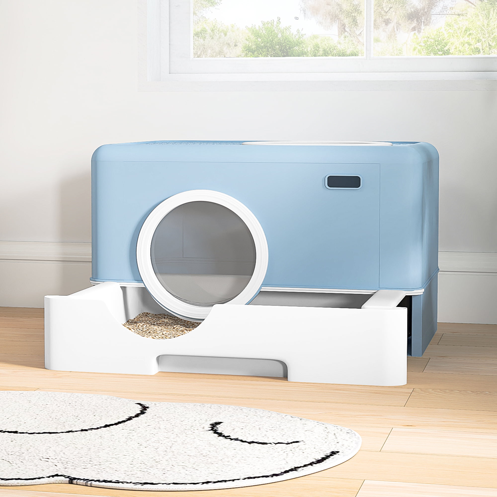 Uforic Large Enclosed Cat Litter Box with Lid Drawer Type Easy to Clean,Blue