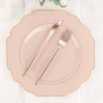 Efavormart 10 Pack | 11" Blush/Rose Gold Hard Plastic Dinner Plates, Disposable Tableware, Baroque Heavy Duty Plates with Gold Rim