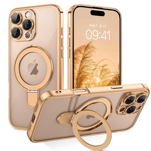 Funda GUAGUA para iPhone 16 Pro de 6.3 pulgadas con soporte magnético, color dorado