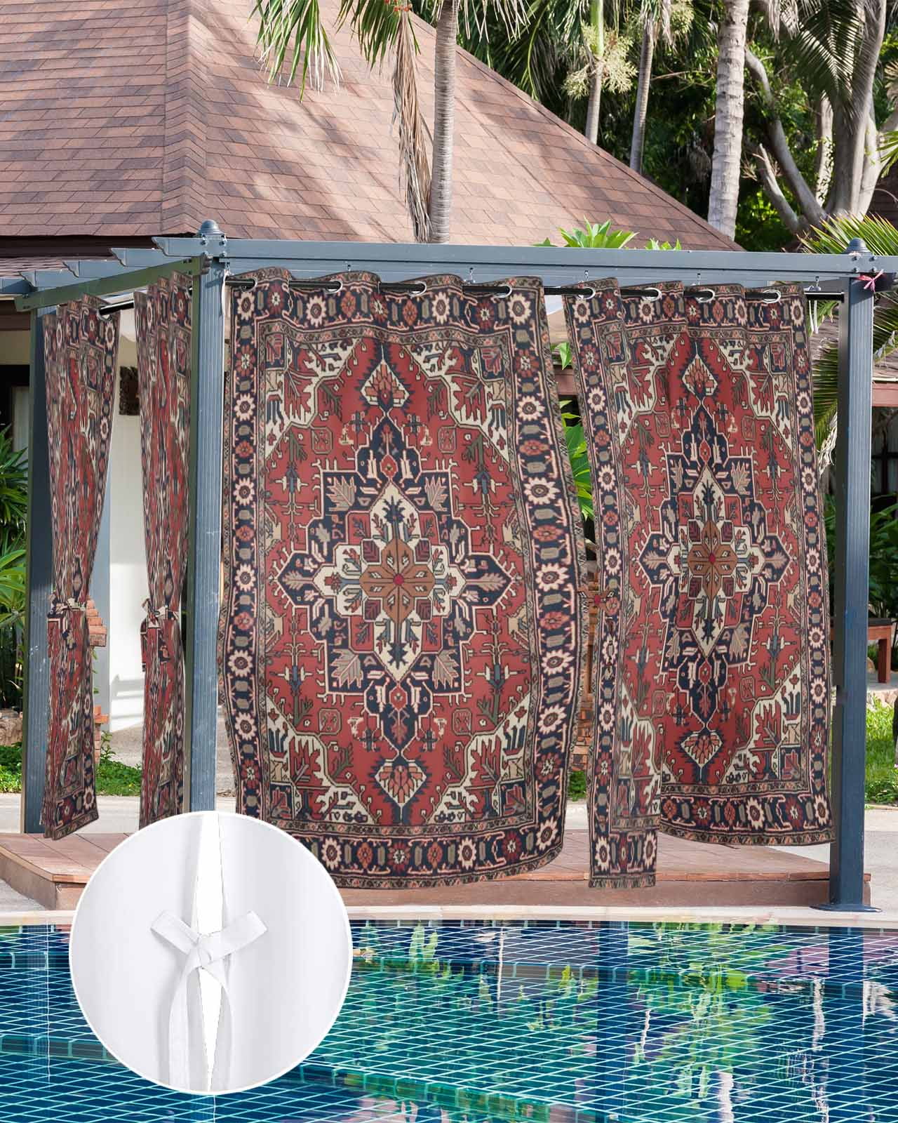 Red Boho Outdoor Curtains for Patio, Southwest Aztec Ethnic Abstract Patterned Privacy Drapes Grommet Waterproof Outside Curtains for Porch/Cabana/Balcony 54"x 84", 2 Panel