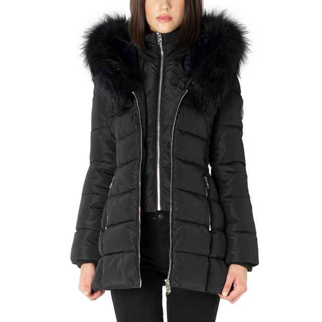 Point Zero Veste avant Zippée avec Doublure en Fourrure Tonale Noire