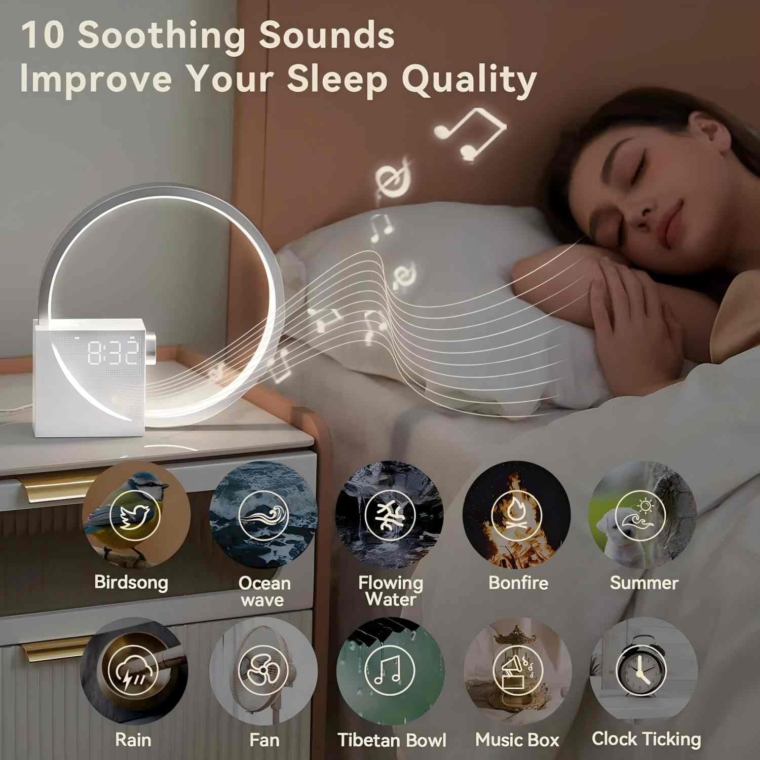 Sunrise Alarm Clock with Gradual Wake-up Light, 10 White Noise Sounds, Touch Dimmable Nightlight & Dual Alarms with Snooze for Heavy Sleepers, Silver