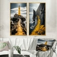thumbnail image 1 of Designart "Lighthouse Photo Grey and Yellow Serenity II" Lighthouses Framed Wall Art Set Of 2 - Grey Beach Gallery Wall Frame Set For Home Decor, 1 of 6