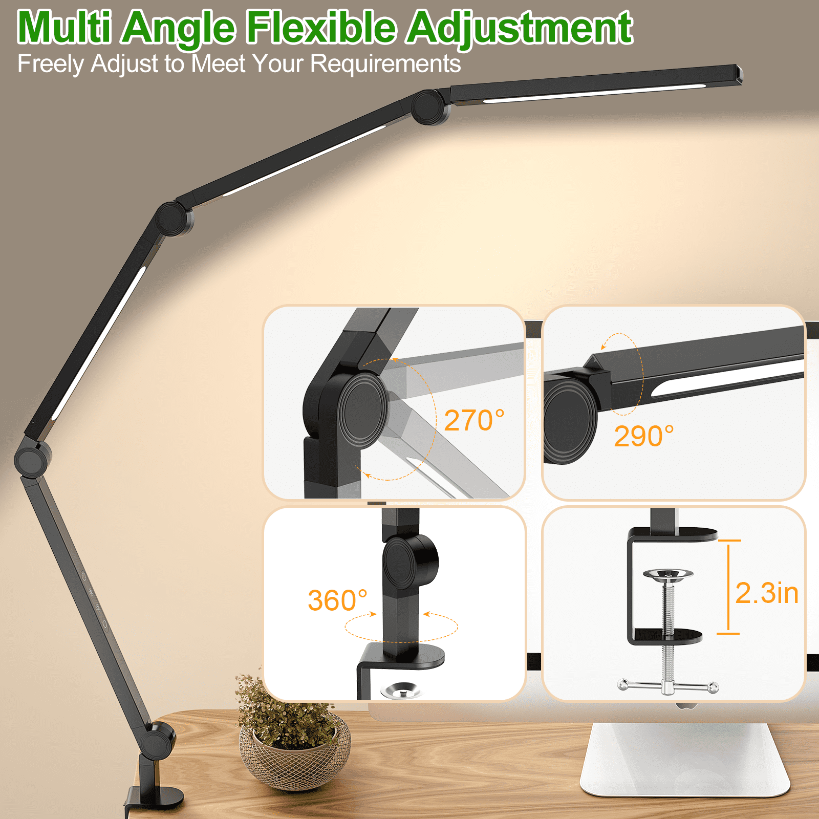 Foldable LED Desk Lamp with 3 Color Temperatures, Dimmable Brightness, and 360° Rotation - Eye-Caring Lighting for Home & Office Use
