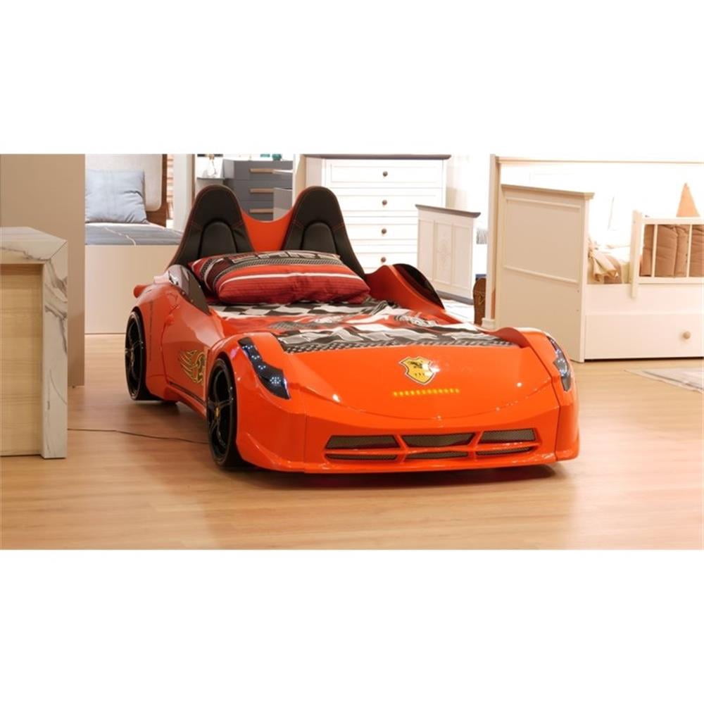 Pemberly Row Modern Twin Race Car Bed with Remote Control in Red