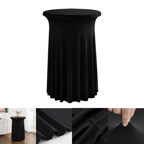 XmhyTop-A Round Stretch Spandex Tablecloth with Skirt 80x110cm High Top Fitted Table Cloth for Party, Wedding Event Decor,1 Piece,Black