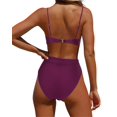 thumbnail image 2 of Conjunto de bikini MOSHENGQI para mujer con tirantes finos, corte alto, rojo vino, 2 of 7