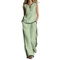 thumbnail image 2 of Favoffer Women V Neck Sleeveless Coords Button Closure Solid Color Tops Loose Casual Long Pants Set with Storage Pockets for Leisure Daily, 2 of 6