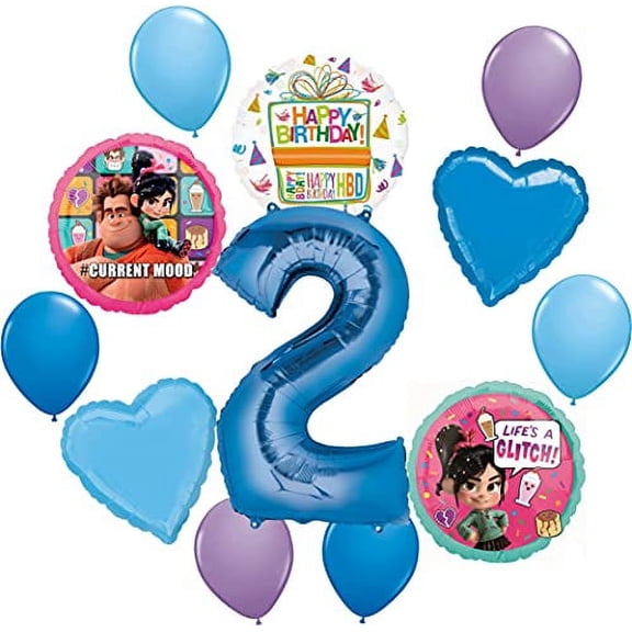 Wreck It Ralph and Vanellope Party Supplies 2nd Birthday Balloon Bouquet Decorations Blue Number 2