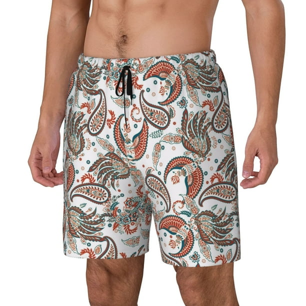Balery Paisley Floral Bañador para hombre, shorts de playa de secado rápido con entrepierna y forro de compresión-Large