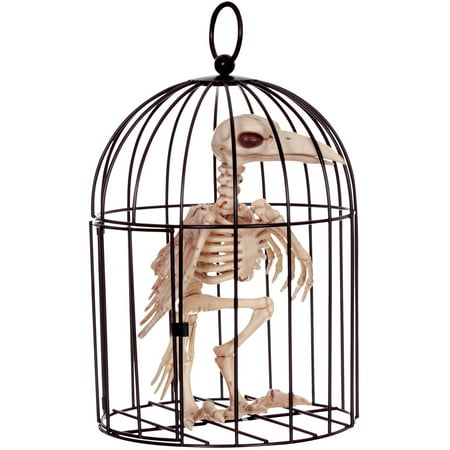 Skeleton Crow In Cage Halloween Decoration