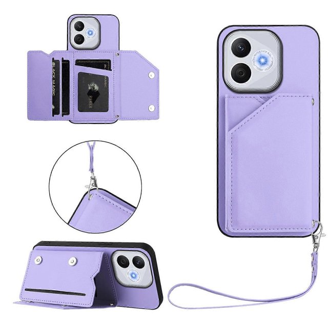 For Honor X70i Honor 400 Lite Case Card Holder Kickstand Skin-Touch Phone Cover with Wrist Strap - L