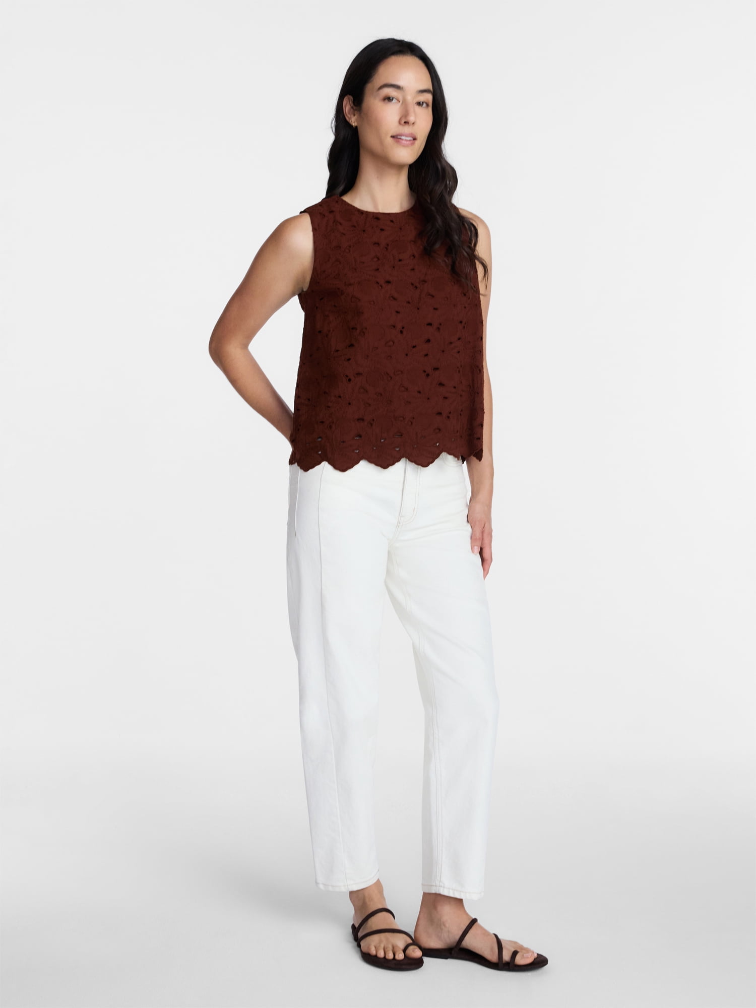 Time and Tru Women’s and Women’s Plus Eyelet Embroidered Top, Sizes XS-4X