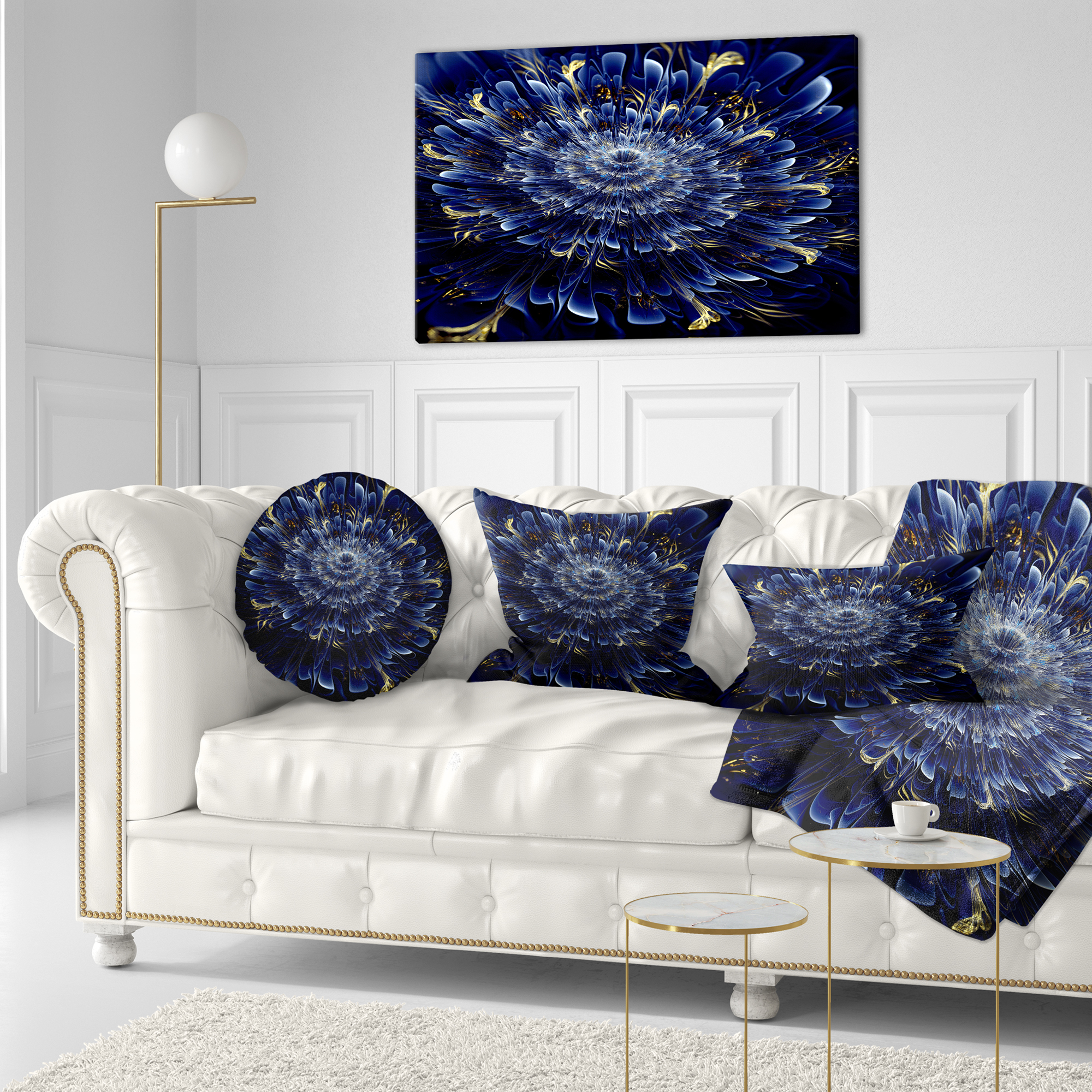 Designart Blue Fractal Flower - Floral Throw Pillow - 12x20