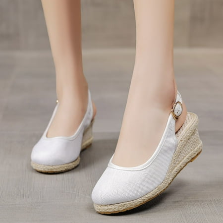 

Fashion Women Buckle Strap Summer Weave Comfortable Wedges Shoes Beach Round Toe Breathable Sandals