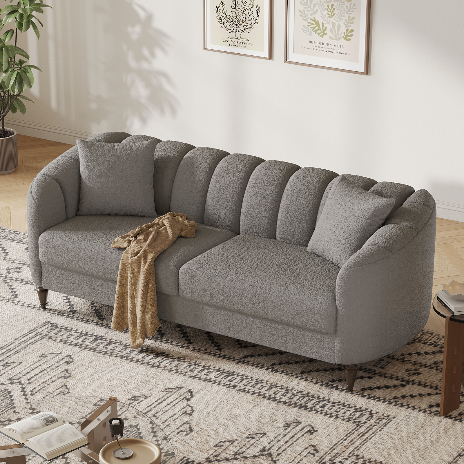 COPIAE 82 Inch Loveseat Sofa,Modern Couch and Sofa,Curved Petal Design Furniture,Sturdy and Easy Installation,Small Sofa for Living Room Bedroom Office and Apartment,Terry Fleece Fabric Gray