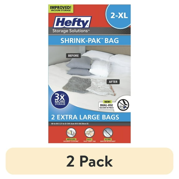 (2 pack) Hefty Shrink Pak 2 XL Vacuum Compression Storage Bags, Closet Organization, Adults and Tweens