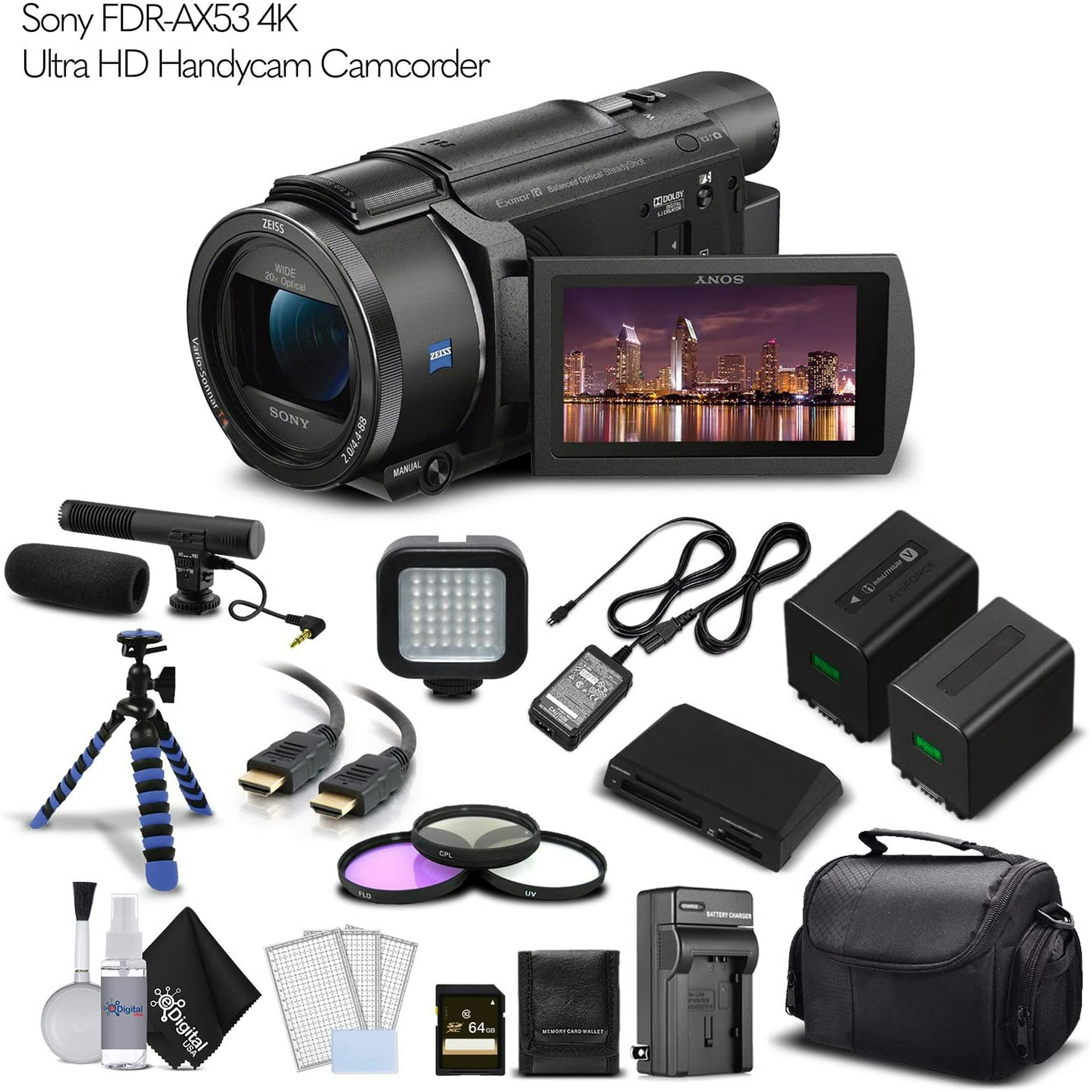 Sony FDR-AX53 4K Ultra HD Handycam Camcorder. Cinematographer Bundle
