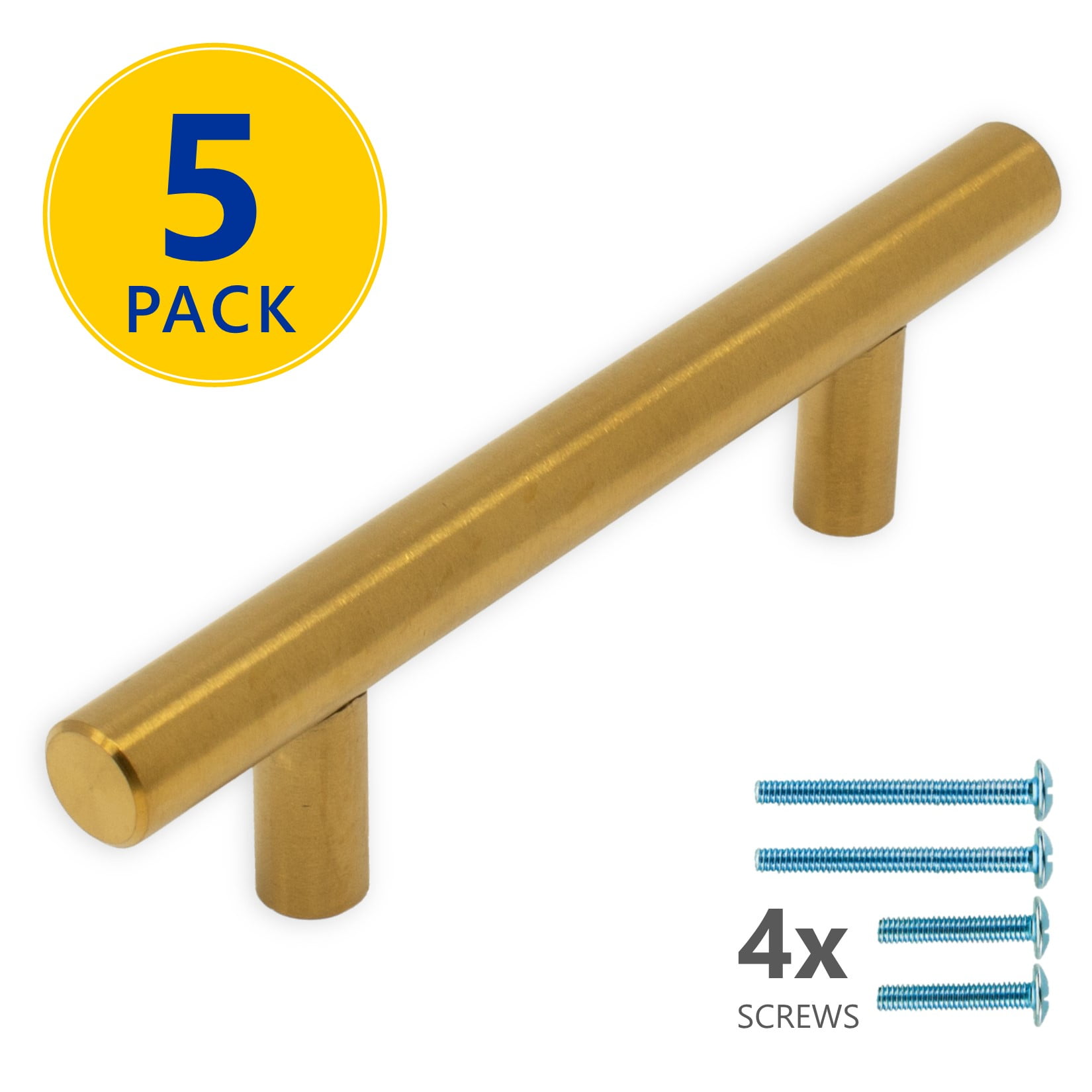 5 Pack 5" Gold T Bar Pulls 3" Hole Center Modern Euro