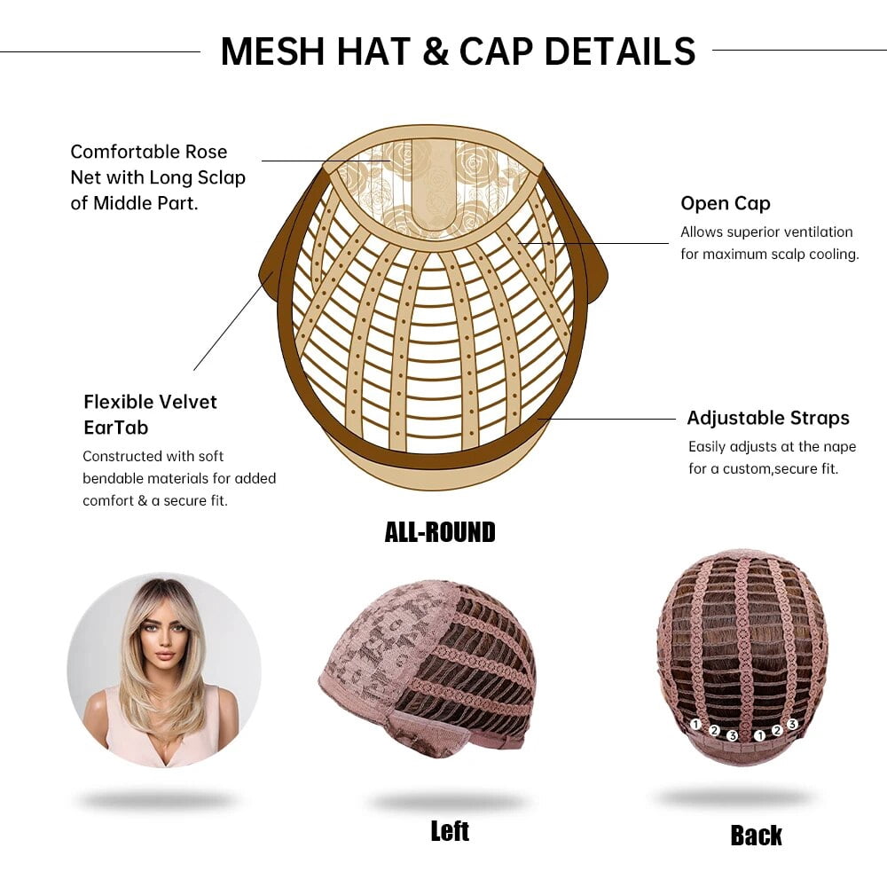 SUCS Long Blonde Wigs for Women Synthetic Hair Wig with Fringe Ombre Color with Dark Roots Layered Wigs Heat Resistant