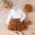 thumbnail image 4 of Penkiiy Ensemble Jupe Plissée 3 Pcs pour Bébé Filles Tenue Automne Hiver Robe Confortable avec Béret 7-8 Ans Blanc, 4 of 9